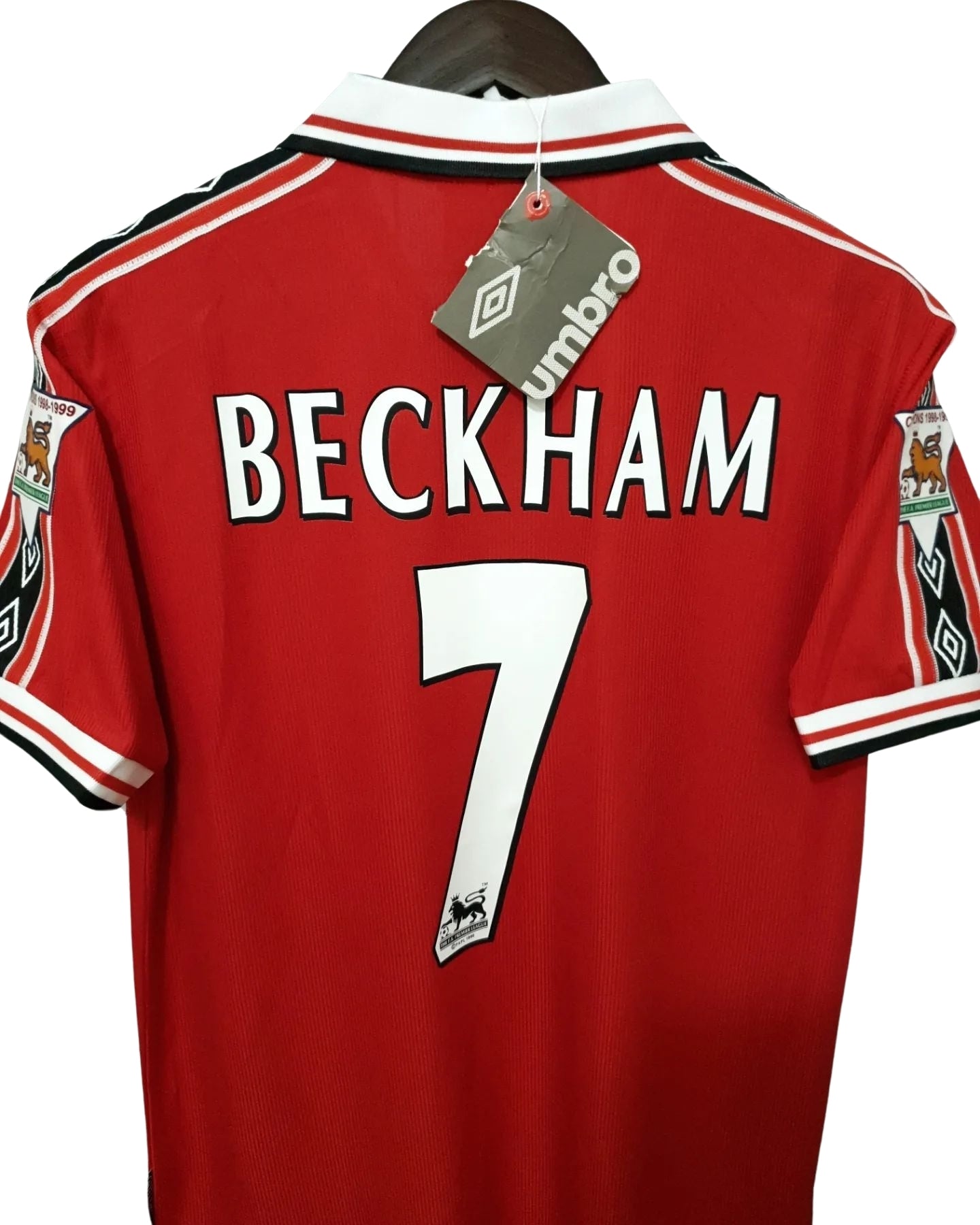 Authentic David Beckham 7 Manchester United 1998-1999 Short Sleeve Soccer Red Jersey