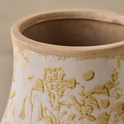 Distressed Tan Floral Vase
