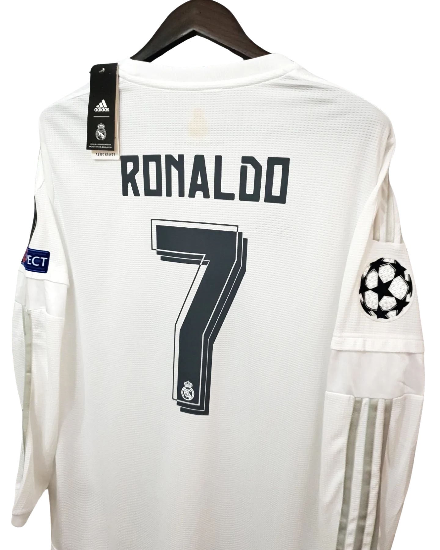 Authentic Cristiano Ronaldo 7 UCL Final Real Madrid 2016 Jersey White Long Sleeve