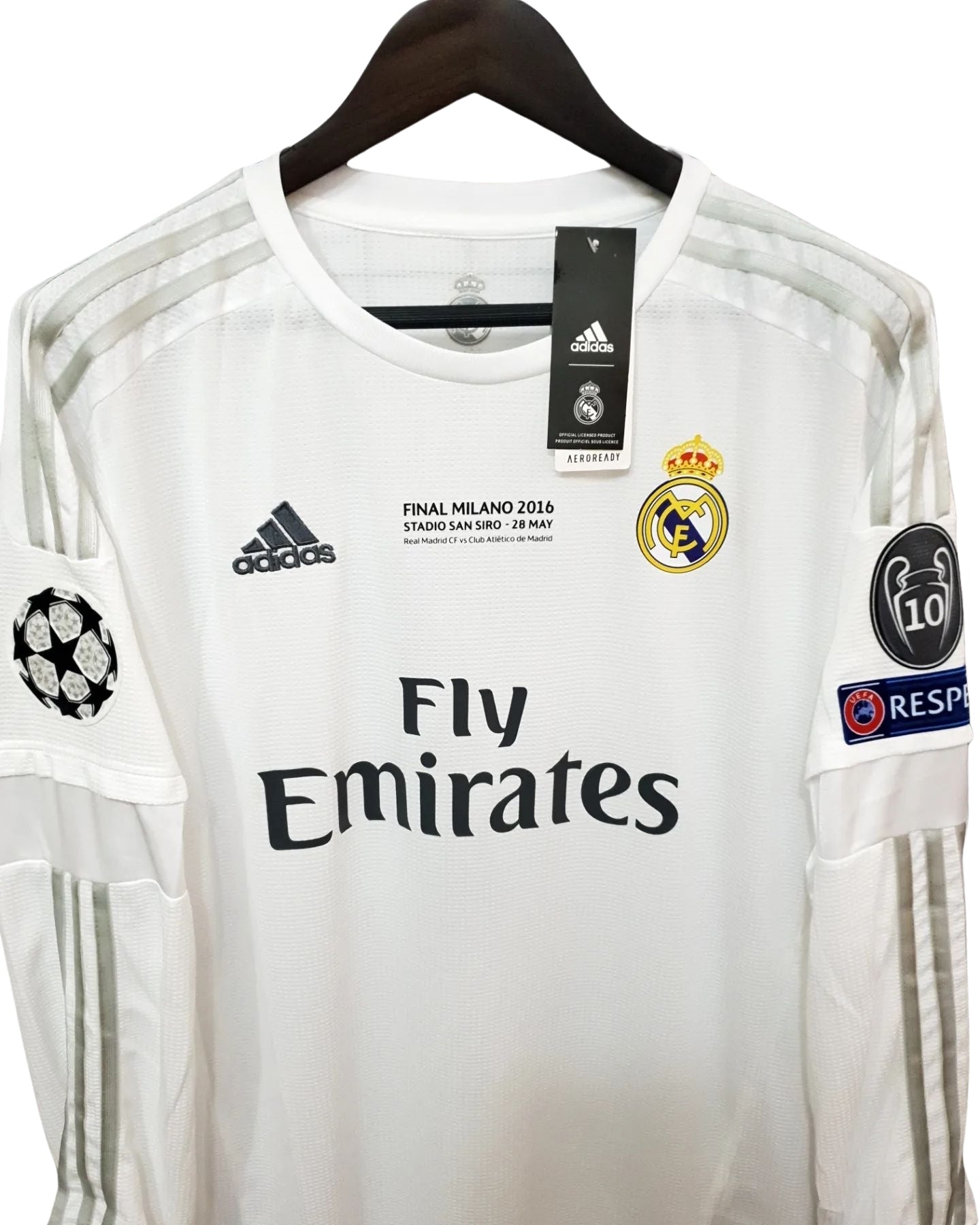 Authentic Cristiano Ronaldo 7 UCL Final Real Madrid 2016 Jersey White Long Sleeve