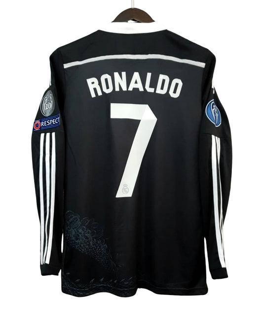Authentic Cristiano Ronaldo #7 jersey Real Madrid 2014-2015 UCL Long Sleeve Black Dragon Jersey