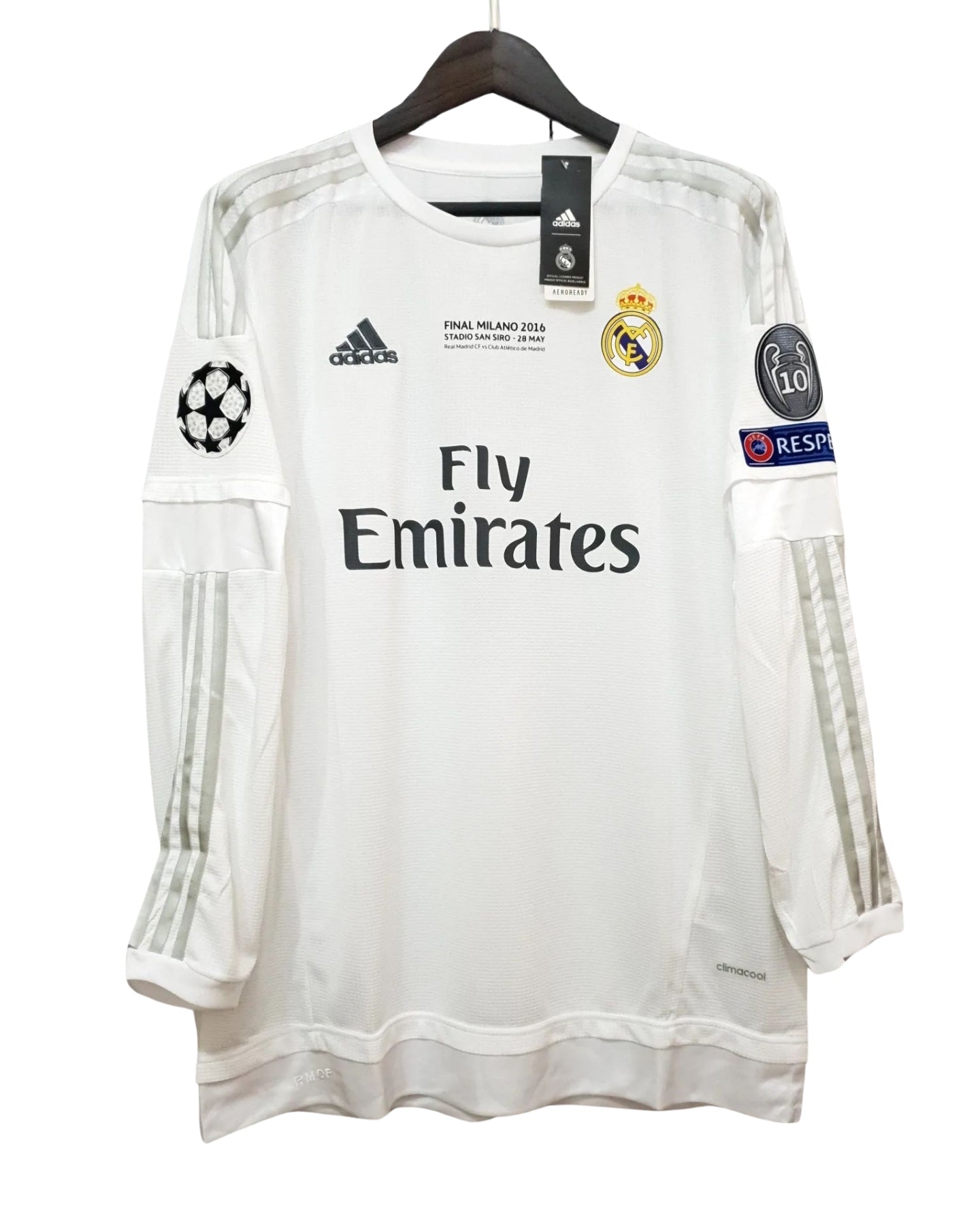 Authentic Cristiano Ronaldo 7 UCL Final Real Madrid 2016 Jersey White Long Sleeve