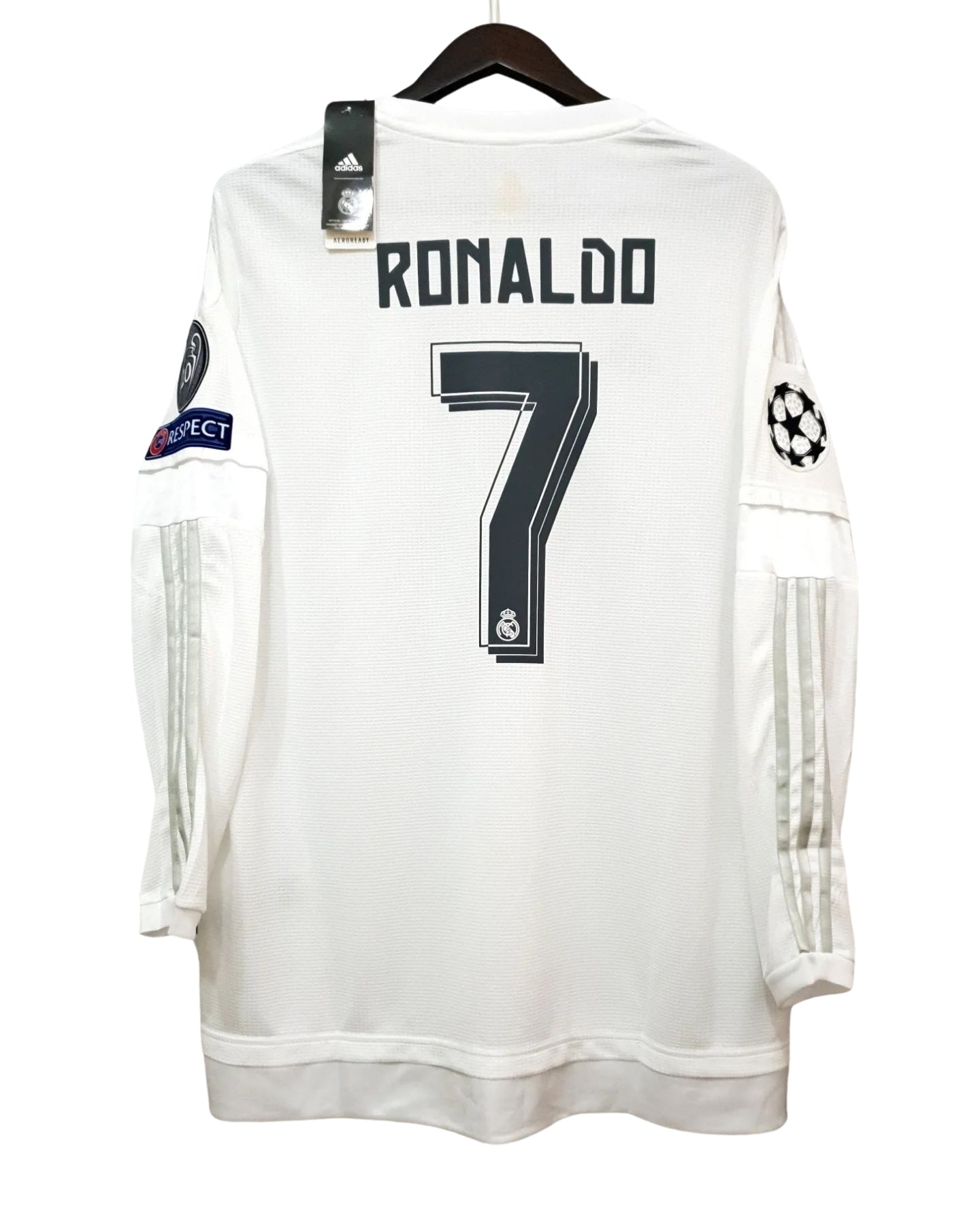 Authentic Cristiano Ronaldo 7 UCL Final Real Madrid 2016 Jersey White Long Sleeve
