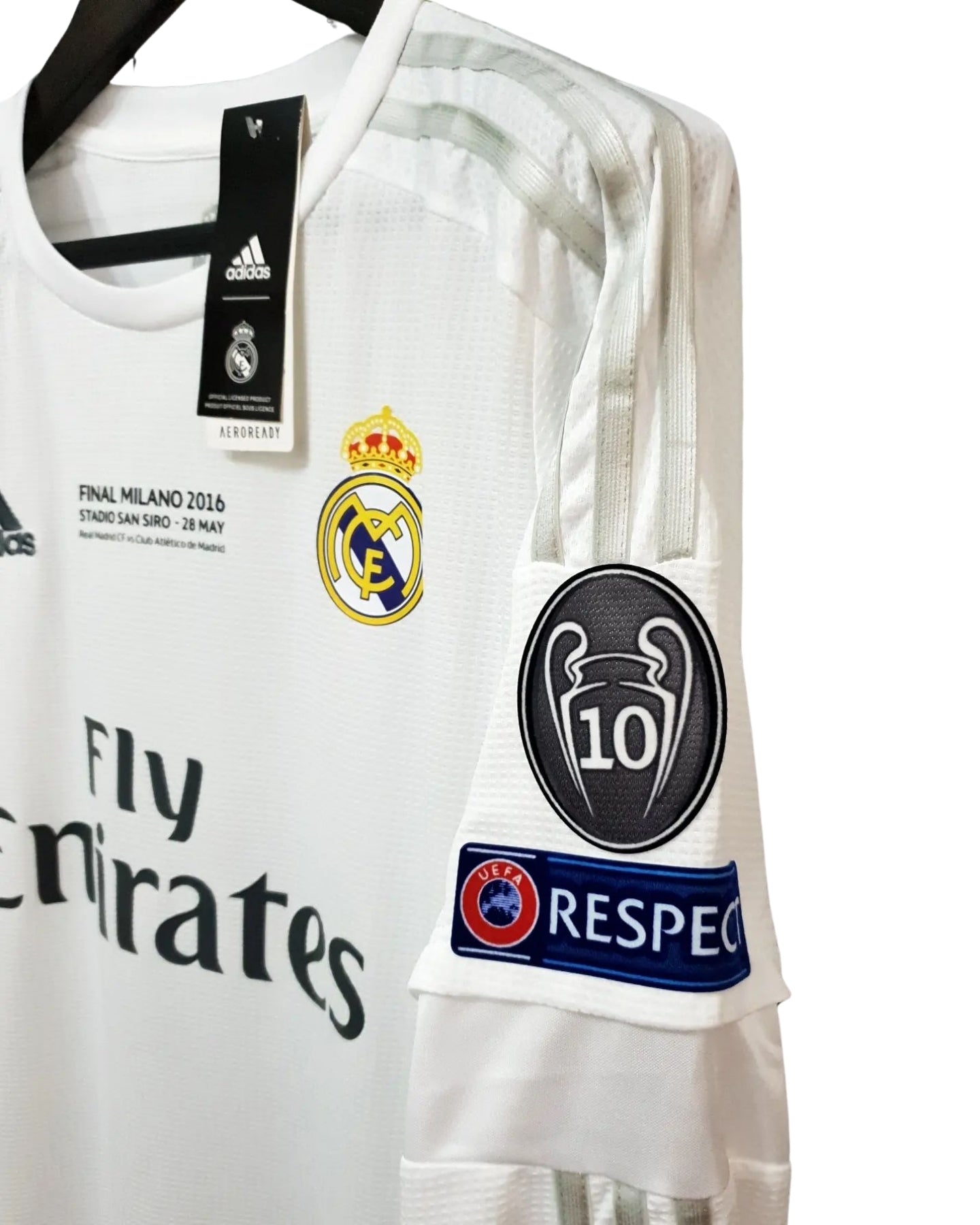 Authentic Cristiano Ronaldo 7 UCL Final Real Madrid 2016 Jersey White Long Sleeve